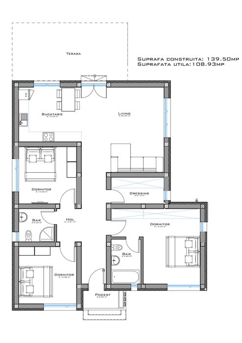 Casă modernă la roșu, parter – Domnești, 500 mp teren.