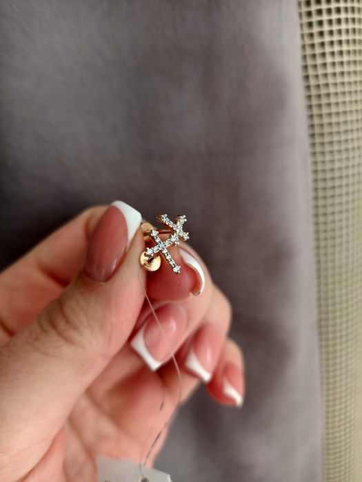 Серьги серёжки золотые крестики новые