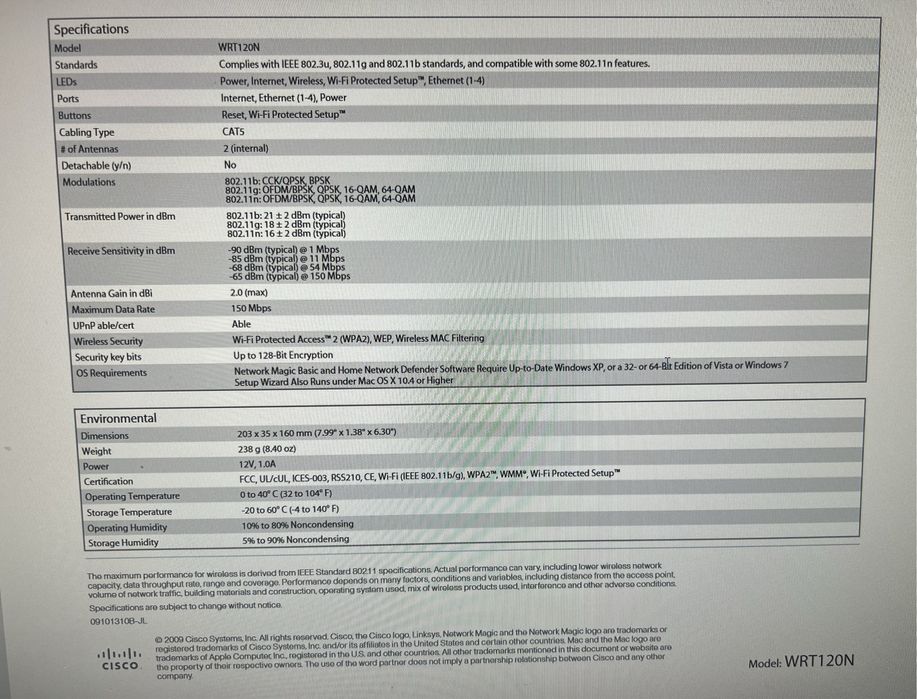 Рутер Sisco Linksys WRT120N