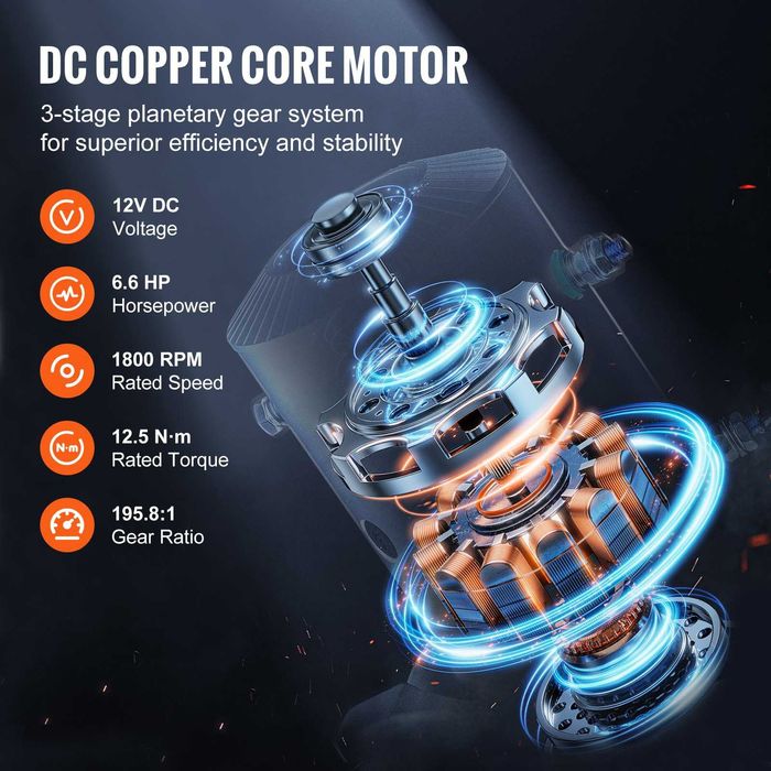 Troliu electric 6.1 t, frânghie sintetică, telecomandă, rezistent