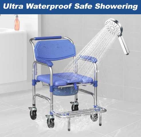 Инвалидна количка Bimiti, комбиниран стол за баня и тоалет с колела