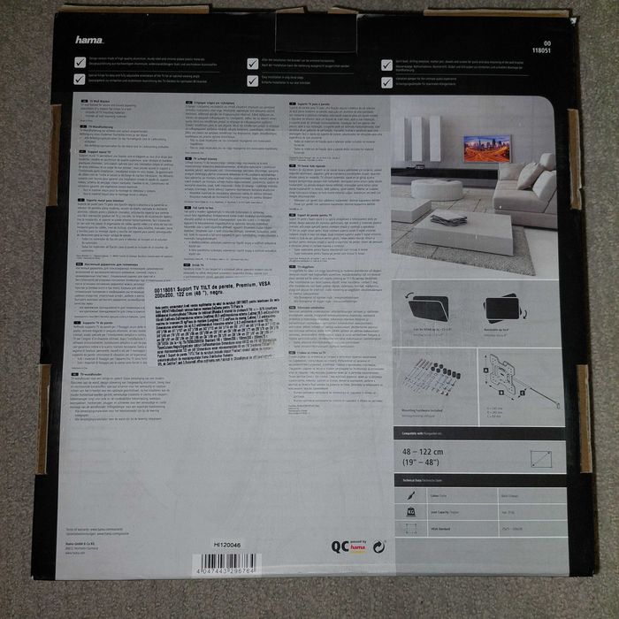 Suport TV de perete Hama 220806, Reglabil, 19"-48" (48cm-122cm), 25 kg