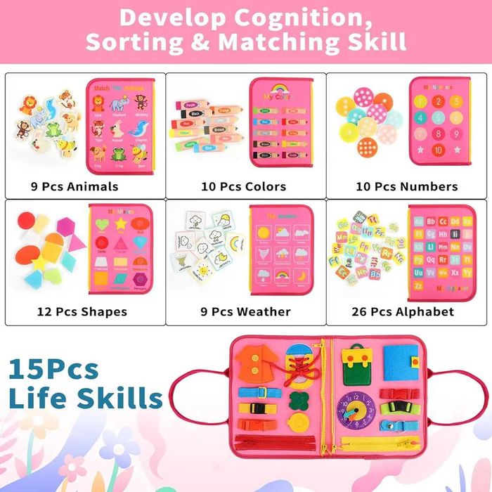 Бизиборд занимателно куфарче книжка Монтесори активна дъска за учене