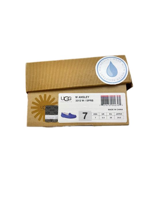 UGG Ansley mocasini damă piele întoarsă albastru electric + blană naturală | papuci premium confort iarnă | EU 38