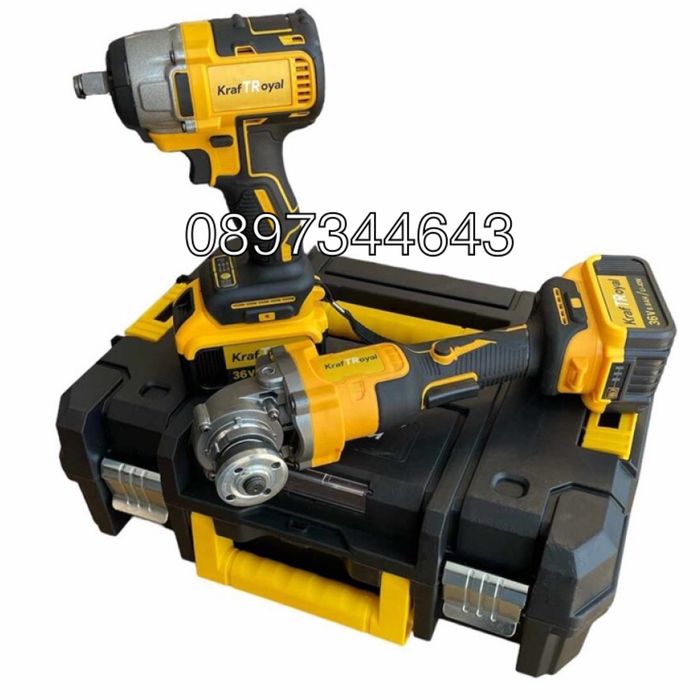 Акумулаторен ъглошлайф и комбиниран гайковерт 36V 8Ah KraftRoyal