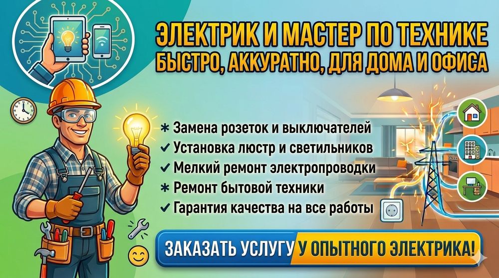 Электрик Жалакудук
Профессиональный ремонт и электромонтаж. Быстро,