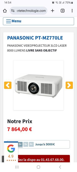 Videoproiector Panasonic  Profesional PTMZ770 Laser.