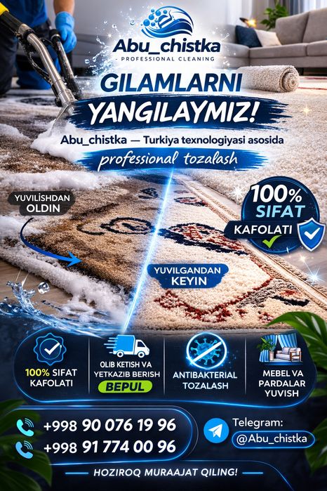 Gilam yuvish mebel yuvish