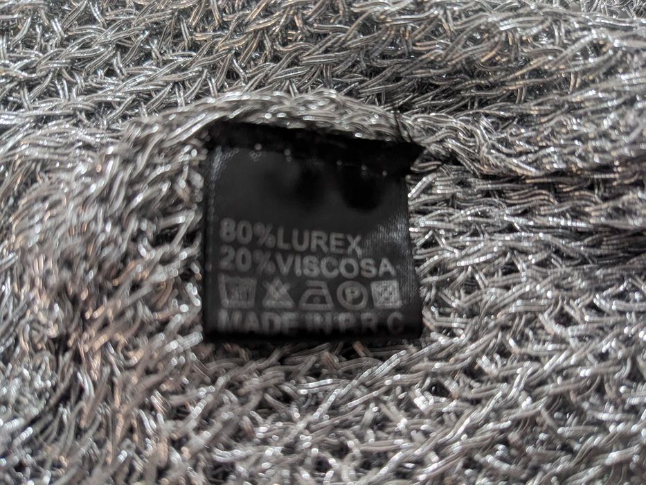 Capa/poncho tricotată, gri metalic, Lurex, nouă, talie universală