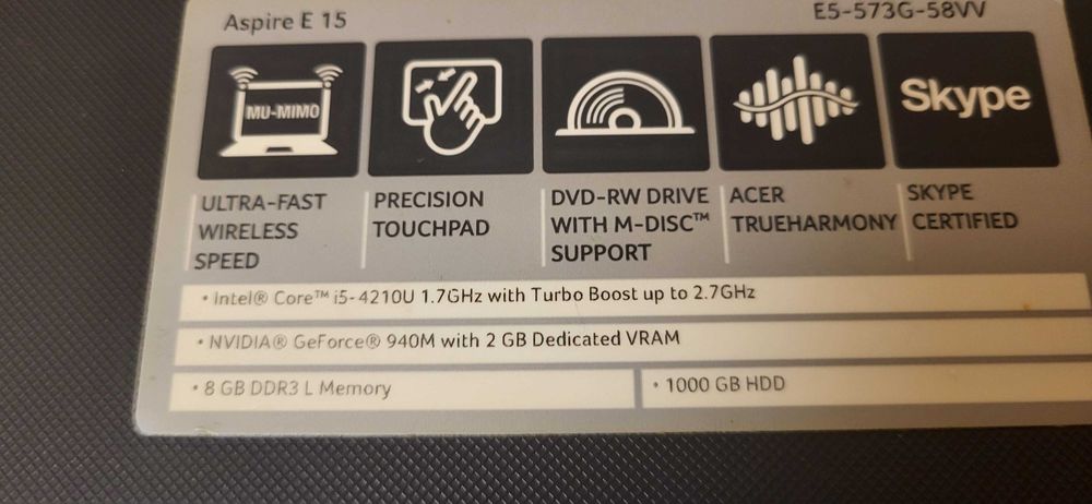 Acer Intel Core i5-4210U cpu 1.70GHz 2.40GHz 8Gb GeForce 940M de 2Gb