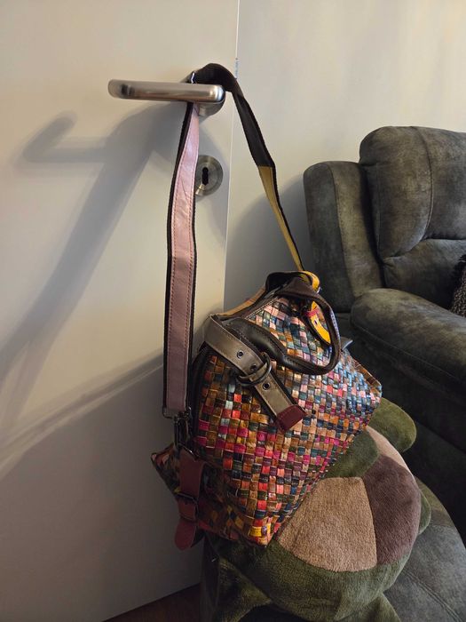 Geanta Ebano multicolora Vera Pelle impletita Toscana Italy