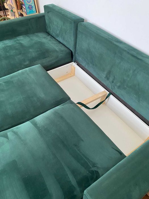 Canapea Coltar extensibila catifea verde