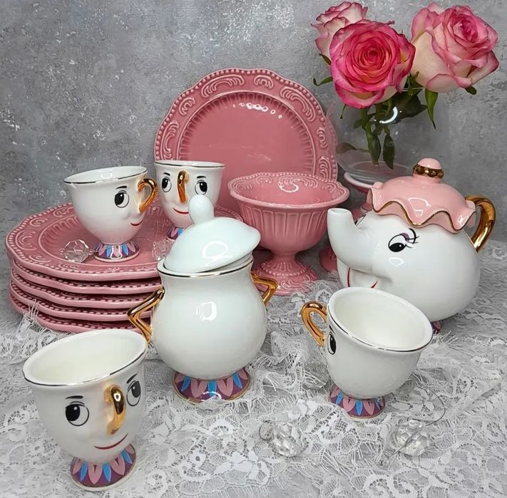 Кофейный сервиз "Красавица и Чудовище", 6 предметов, белый