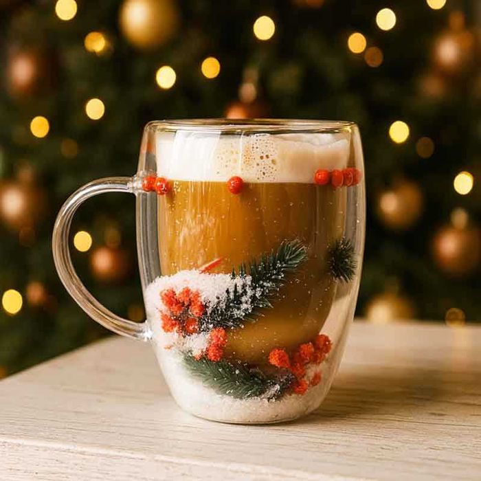Термо стъклена чаша с цветя и коледни акценти, 300 мл