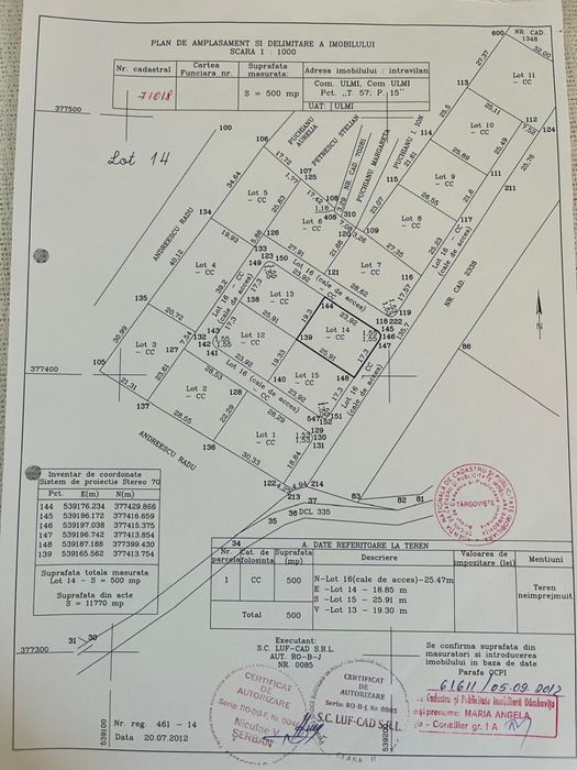 Teren de vanzare (intravilan si construibil) la doar 1 km de Targoviste (Ulmi)