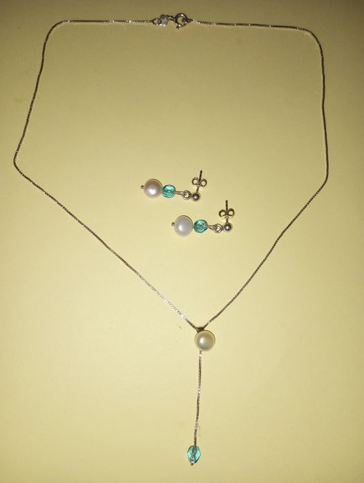 Set cercei și colier argint 925 cu perle naturale