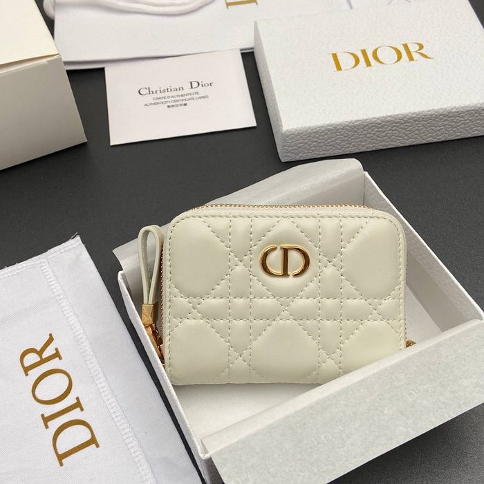 Christian Dior Caro Zipped Coin Wallet – White