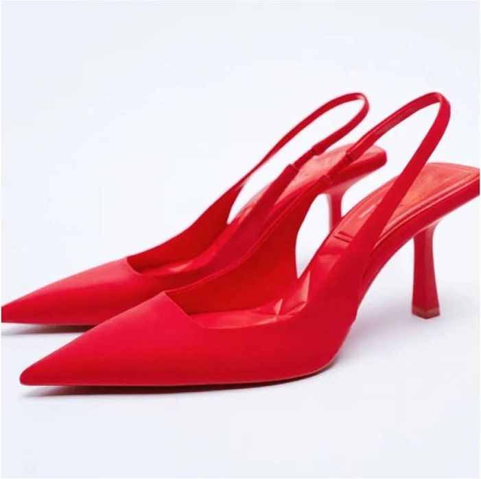 Елегантни червени обувки с отворена пета (Slingback)