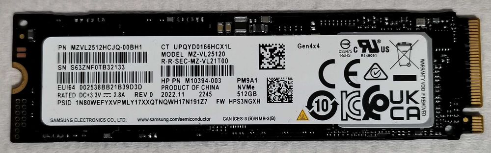NVME SSD Samsung PM9A1 512GB, PCIe 4.0 x4, M.2 2280, 6,900 MB/s 5,000 MB/s