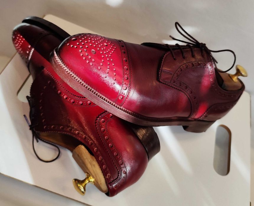 Pantofi derby de lux 42.5 43 de lux Lavoratione Artigianale lucrati manual burgundy