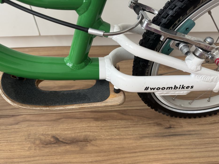 Bicicletă echilibru Woom 1 Plus, roți 14”, verde/alb