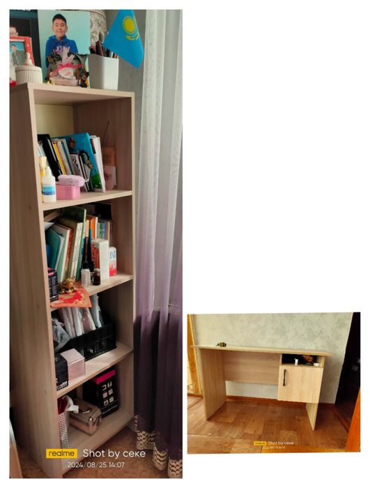 Стол с встроенной тумбой,  стелаж