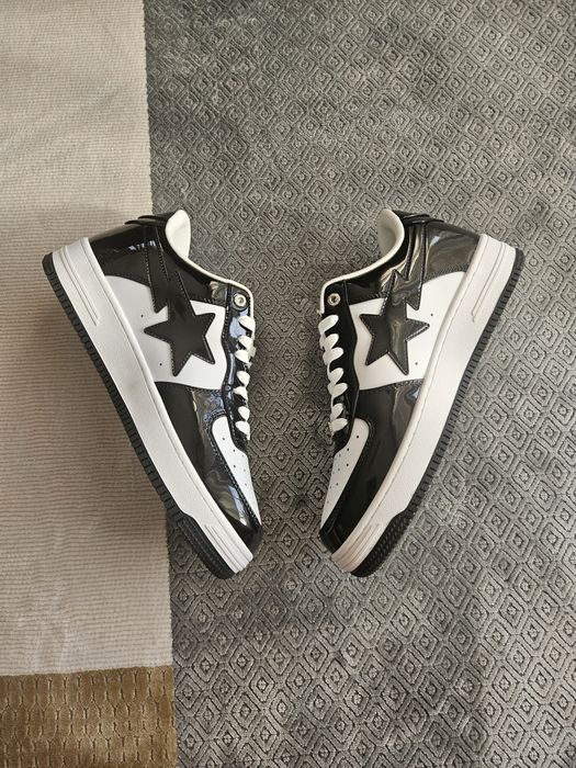 Papuci Bapesta Negru cu Alb