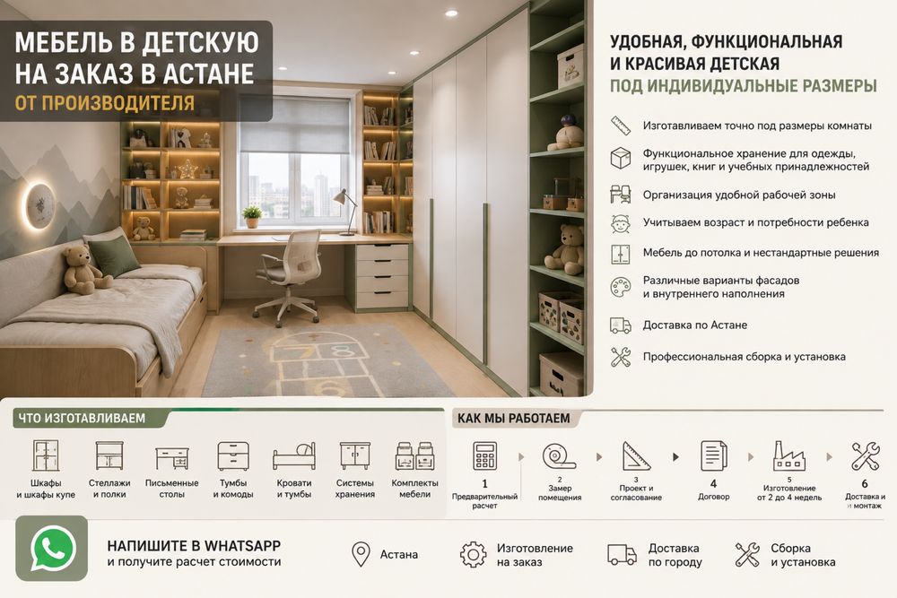 Мебель в детскую на заказ в Астане от производителя