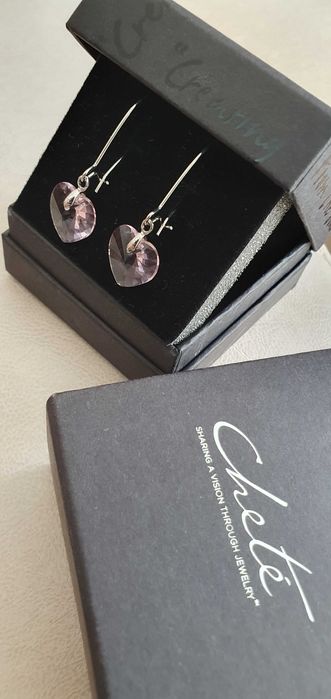 Cercei culoare auriu cu cristale în formă de inimă