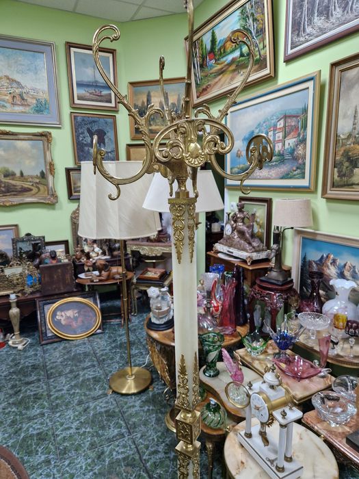 Уникална антикварна френска подова закачалка бронз и оникс