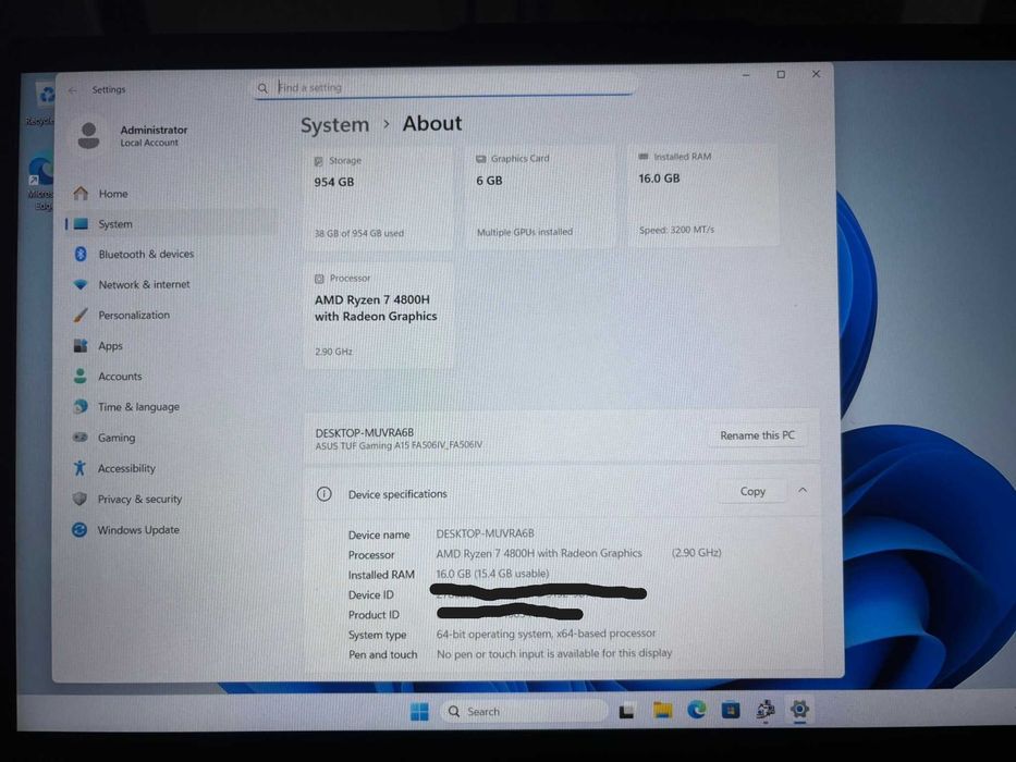 Laptop Asus TUF Gaming A15 - Ryzen 7 4800H - RTX 2060 6GB - 16 GB RAM - SSD 1 TB + Cooler Thermaltake + Mouse Razer