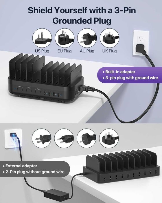 SooPii 100W 10-портова USB зарядна станция, 6 USB-C и 4 USB-A порта