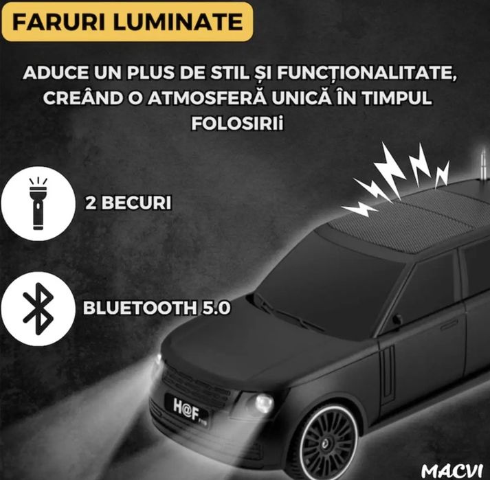 Boxa Bluetooth Mașinuță Jeep cu încărcare solară și radio