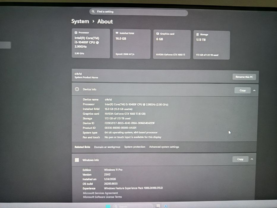 Vând pc gaming cu 1660 Ti si i5 10400f