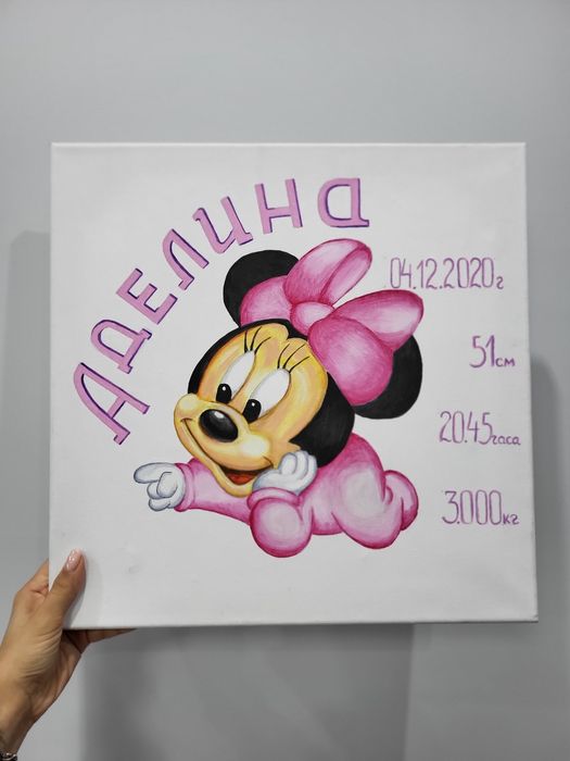 Бебешка визитка/Рамка с данни за бебе/Ръчно рисувана бебешка визитка