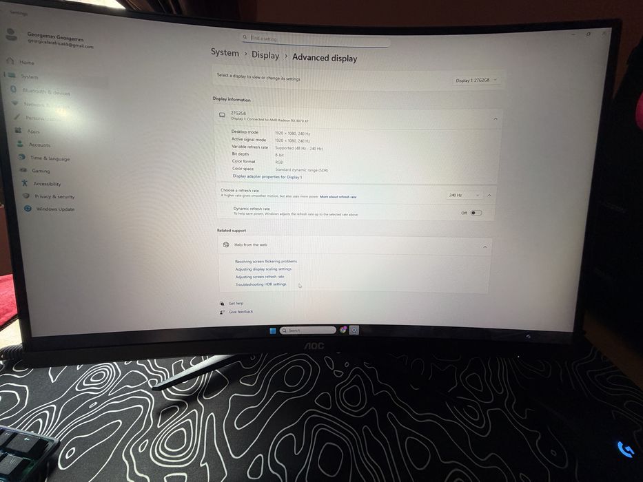 Monitor Gaming Curbat 240Hz 27" VA AOC C27G2ZU