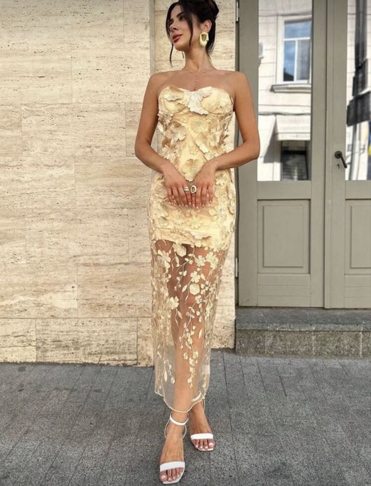 Елегантна рокля | 3D цветя | Официална | НОВА