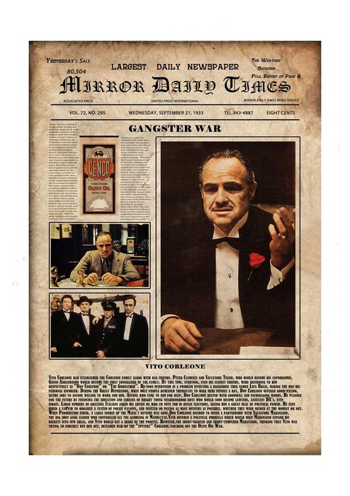Кръстникът Дон Вито Корлеоне вестник постер плакат за дома кафе бар