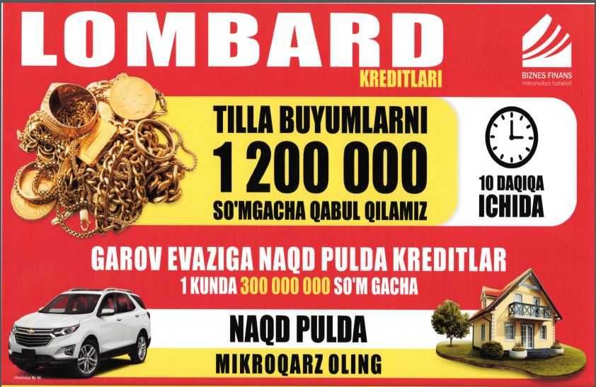 sizga pul kerakmi? garov evaziga mikroqarz