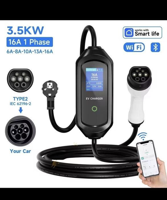 Charger 3,6//7.2 Kw, pt  mașini electrice și plug-in, control prin WiFi al puterii de incarcare