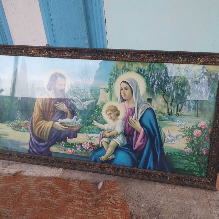 Tablou religios Sfanta Familie si porumbei