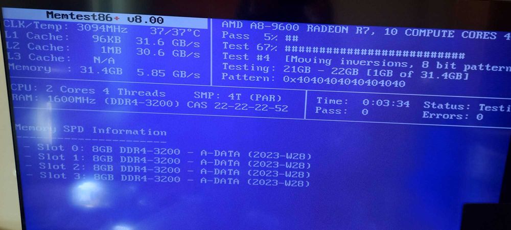 Memorie 8GB DDR4 3200 MHz PC desktop Adata 1Rx8, posibil kit 16GB 32GB, excelente.