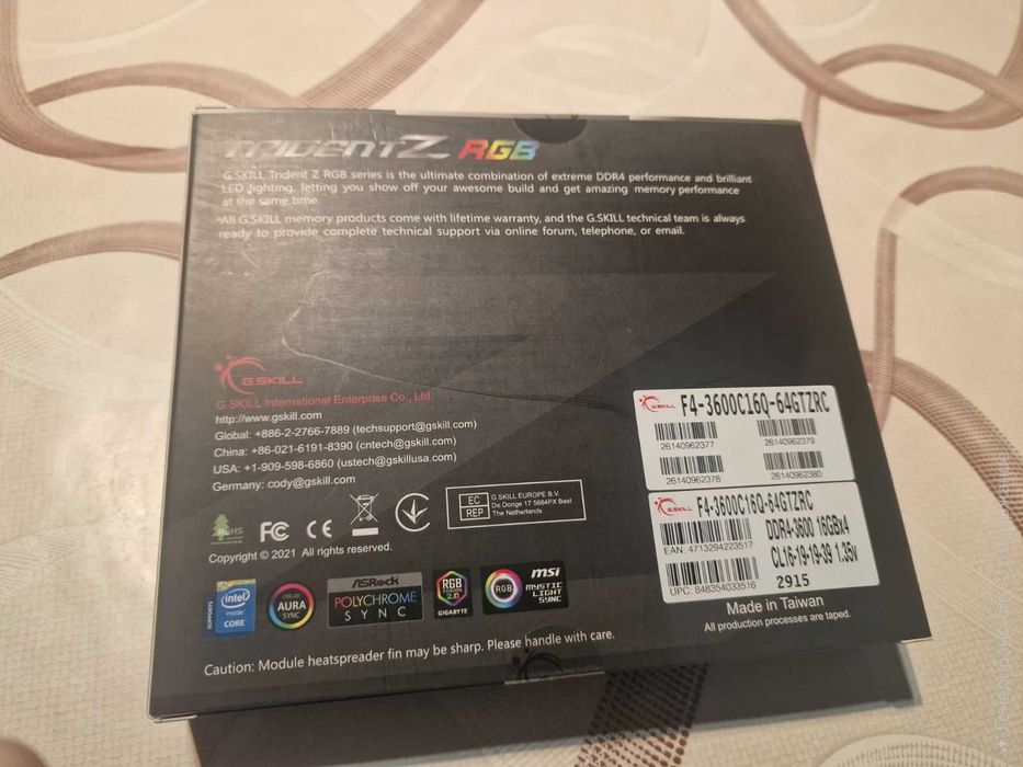 64GB DDR4 3600Mhz CL16 - G.Skill TridentZ RGB (НОВИ)