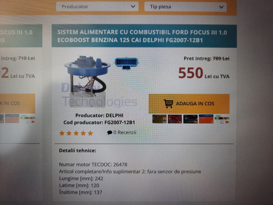 Pompa combustibil Ford Focus III 1.0 Ecoboost
