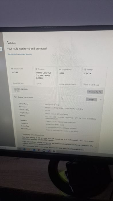 PC Gaming Intel i7-9700F | GTX 1650 4GB | 16GB RAM | SSD + HDD 1.38TB