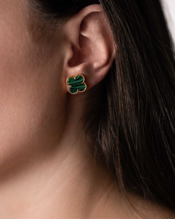 Златни дамски обеци със зелен малахит - Van Cleef & Arpels VCA