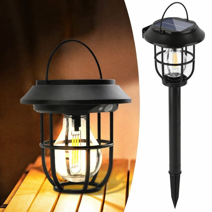 2 bucatii Lampă Solară de Grădină 48 cm, Felinar LED 13cm,Portabila cu Panou Solar Integrat,Țăruș,Montaj in Sol