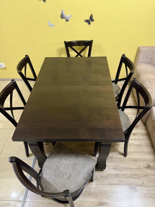 Комплект маса с 6 стола едтествено масивно дърво