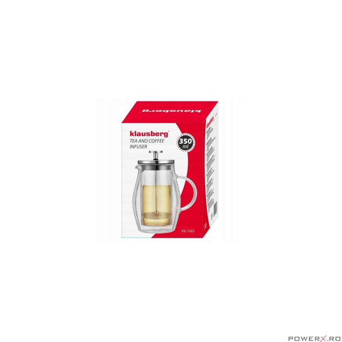 Infuzor din sticla, transparent, pentru cafea, ceai si lapte, 350ml,