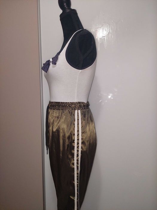 Pantaloni de vară lungi kaki satinati